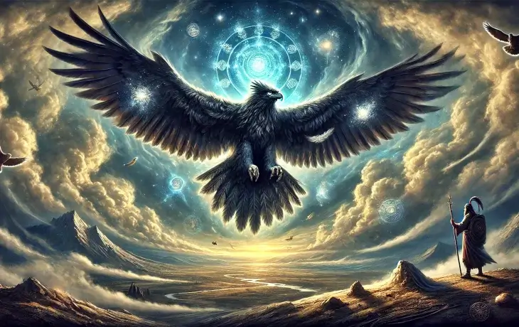 Karakuş – göğün kartalı, Tanrı’nın elçisi ve şamanların rehberi; bilgelik ve ilahi sezginin sembolü